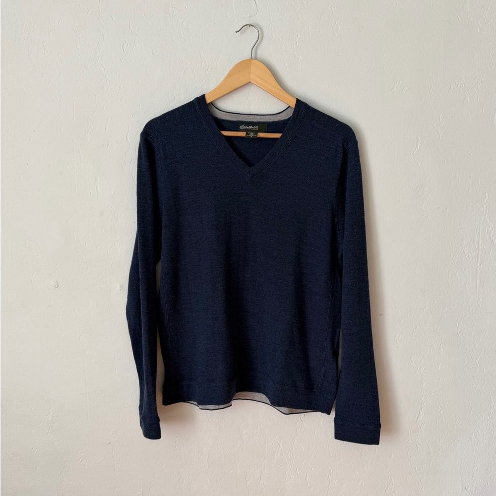 Eddie Bauer Merino Wool Navy V Neck Sweater Men’s Medium